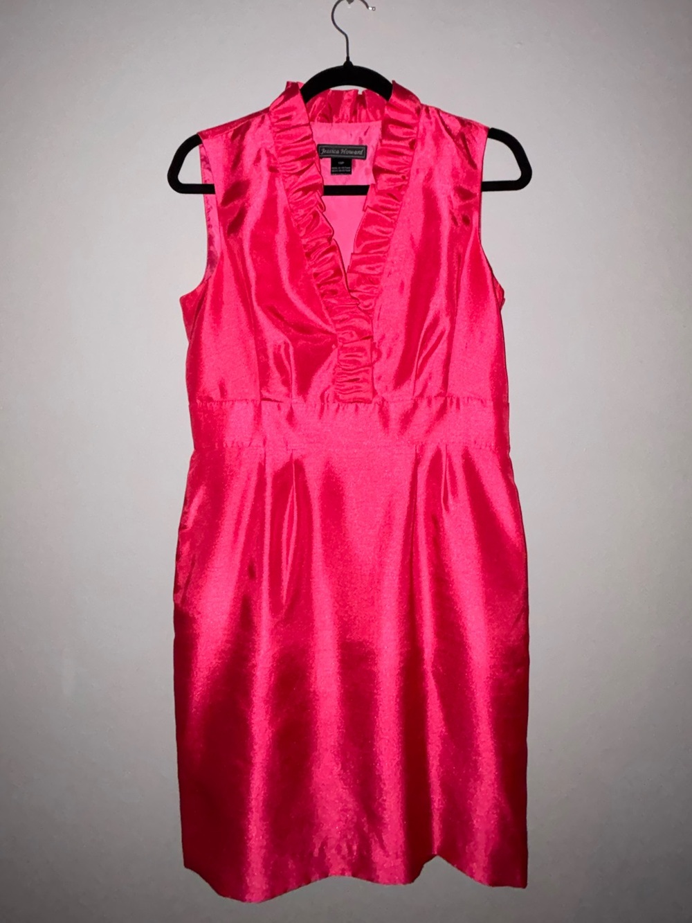 Jessica Howard Hot Pink Sleeveless Ruffle V-Neck Dress
